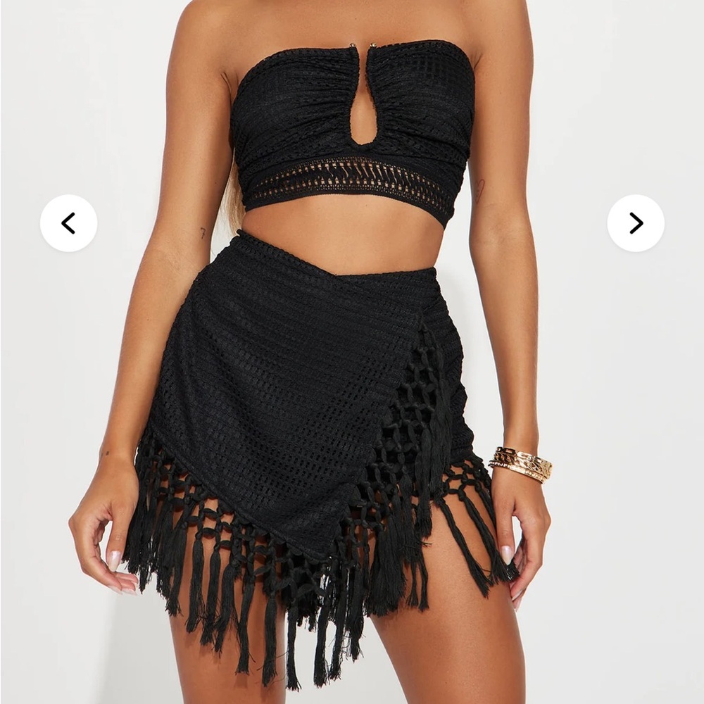Fashion Nova Black Crochet Skirt Set
